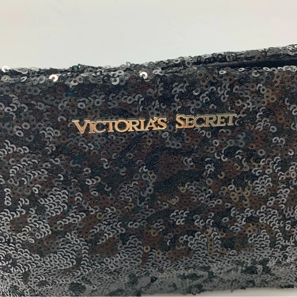 Victoria's Secret Clutch Handbag Sequence Black Snap Bag Make‎ Up Bag